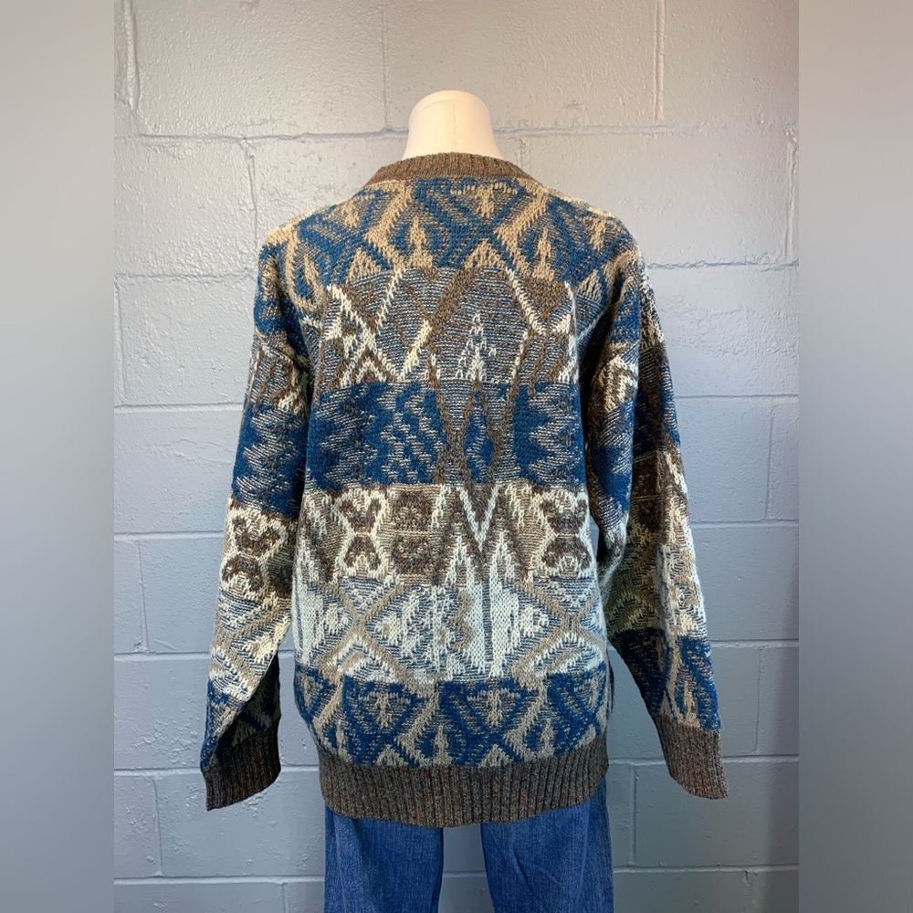 Men's Blue and Brown Patterned Sweater - Picture 4 of 7